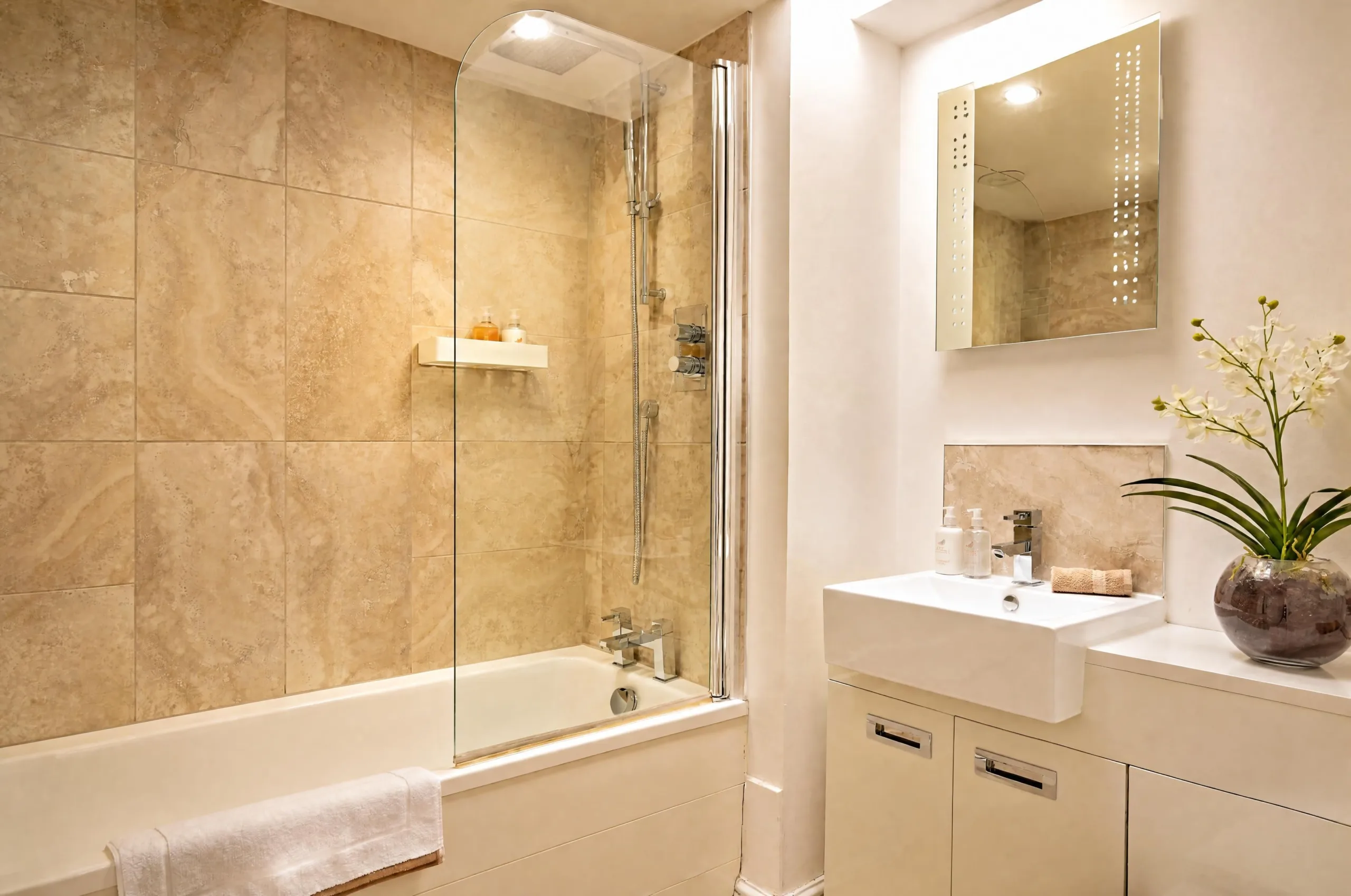 Bathroom with lights on